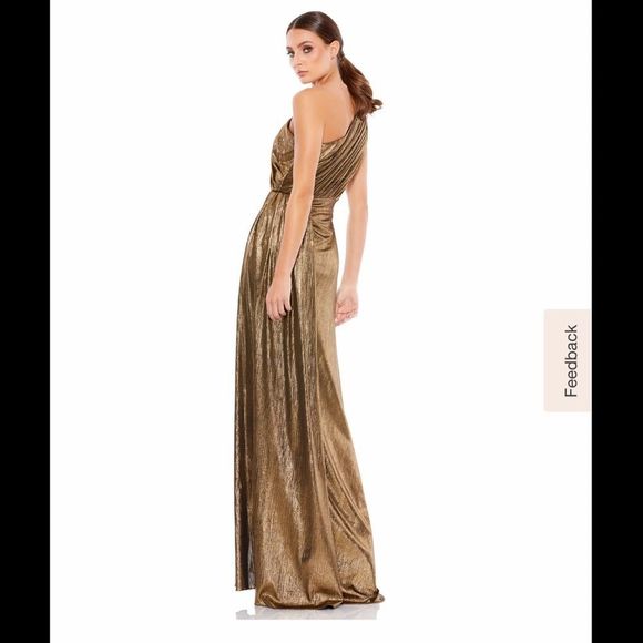 MAC DUGGAL METALLIC DRAPED ONE SHOULDER GRECIAN EVENING DRESS - Picture 2 of 15